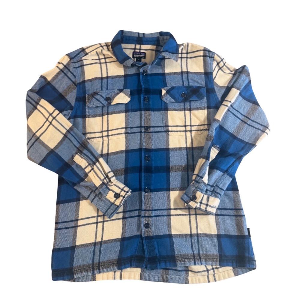 Patagonia Mens Organic Cotton Fjord Flannel Shirt Blue Plaid Long Sleeve Medium